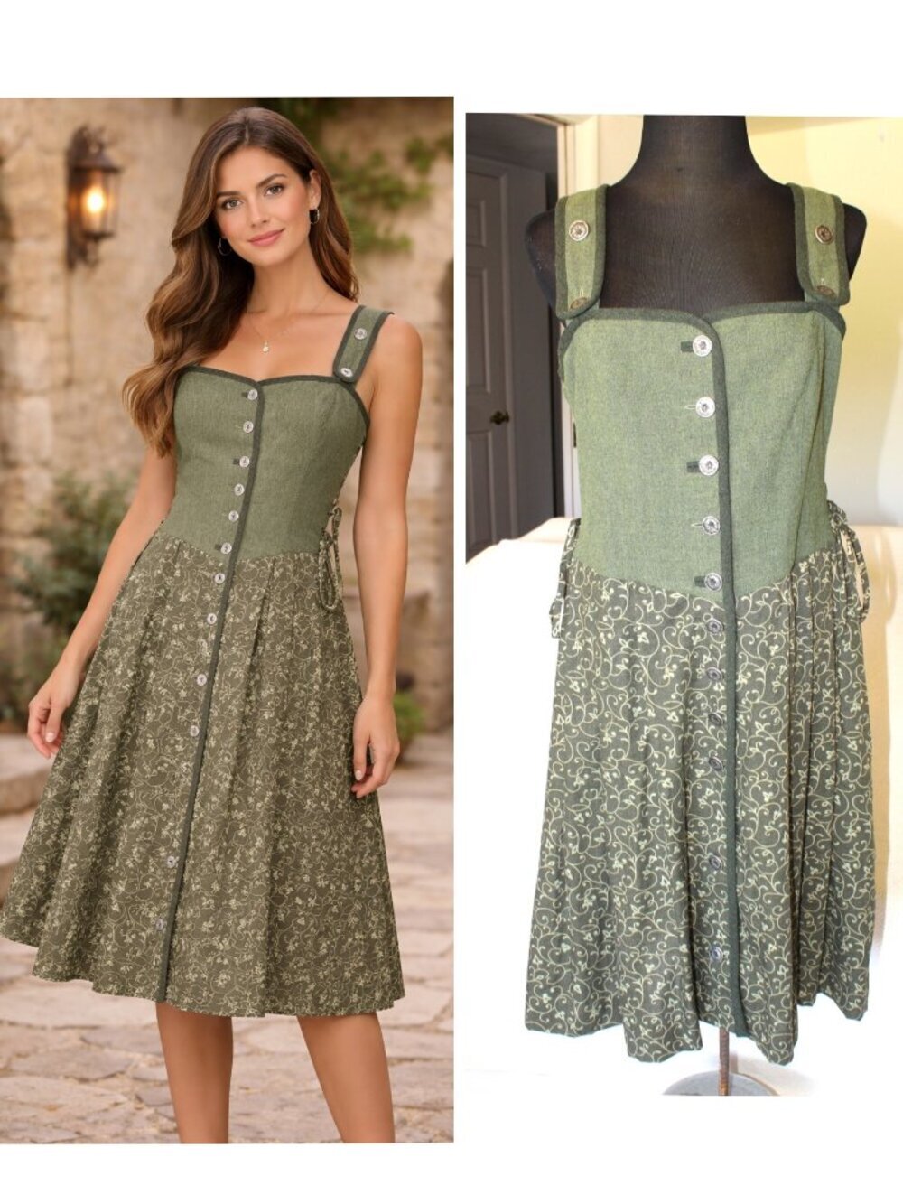 VTG Landhaus Prairie Dirndl Midi Dress Milkmaid Renaissance Cottagecore size M?